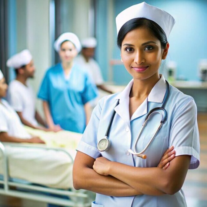 woman-blue-uniform-stands-hospital-corridor-with-other-doctors_984354-6596